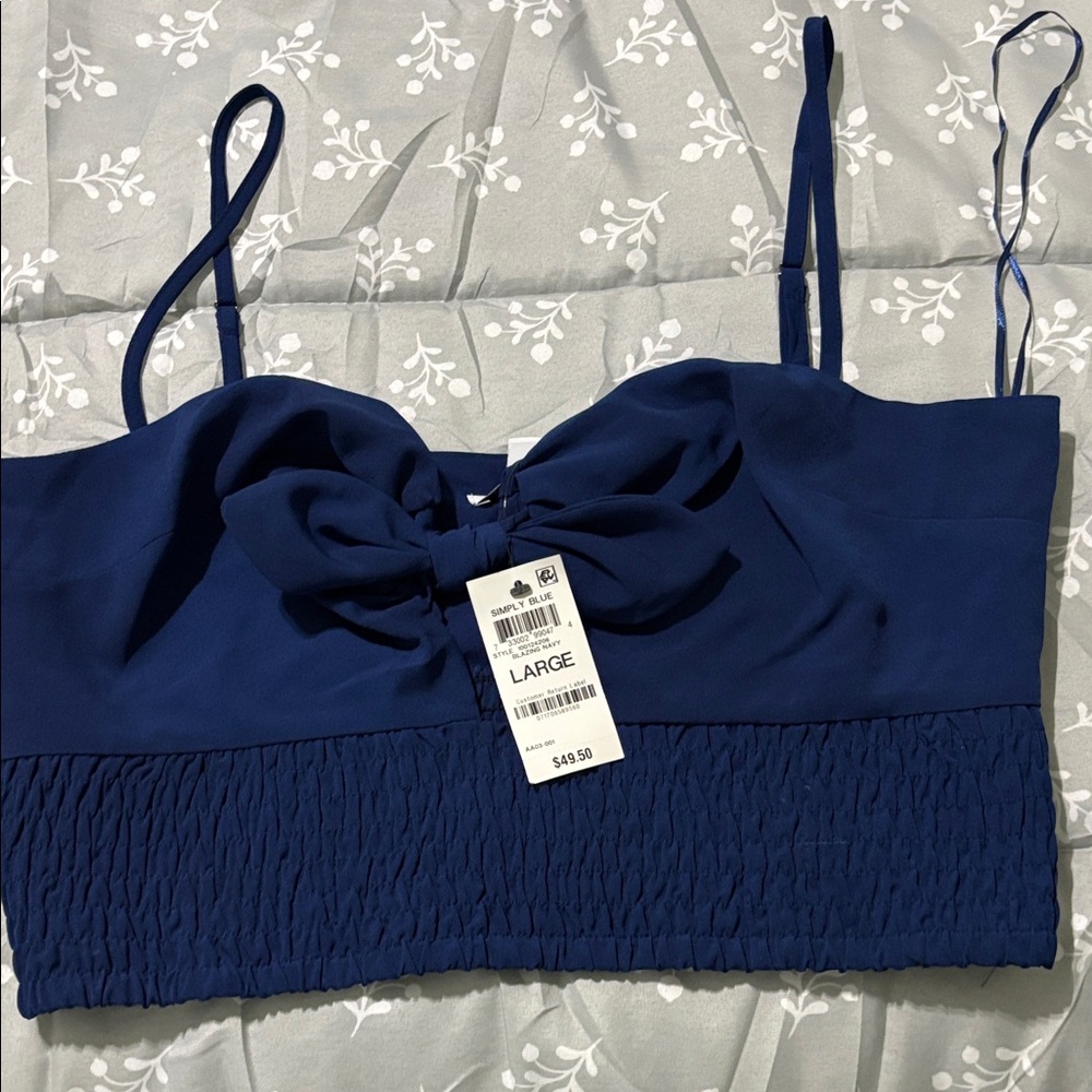 Bar III Elegant Blazing Navy Blue Crop Women's Top